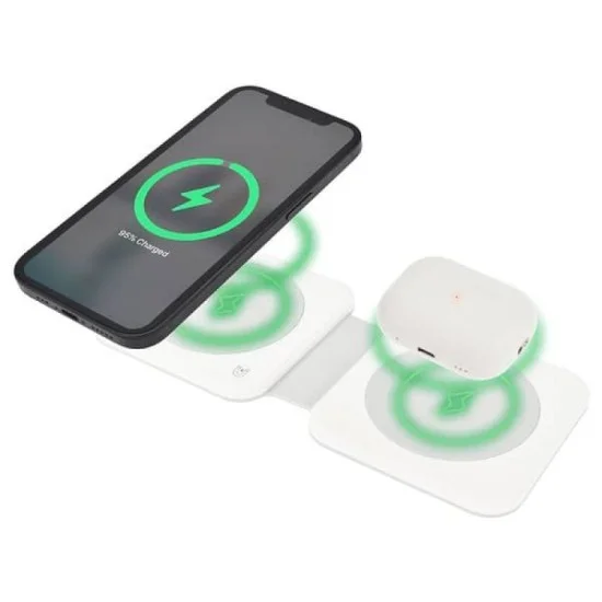 Dviced 2-in-1 foldable magnetic wireless charger - White
